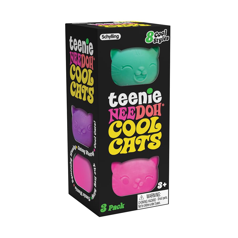 Schylling NeeDoh Teenie Cool Cat - Sensory Squeeze Toy - Contains 3 Mini Groovy Globs - 1.5" Wide - Color May Vary (Pack of 1)