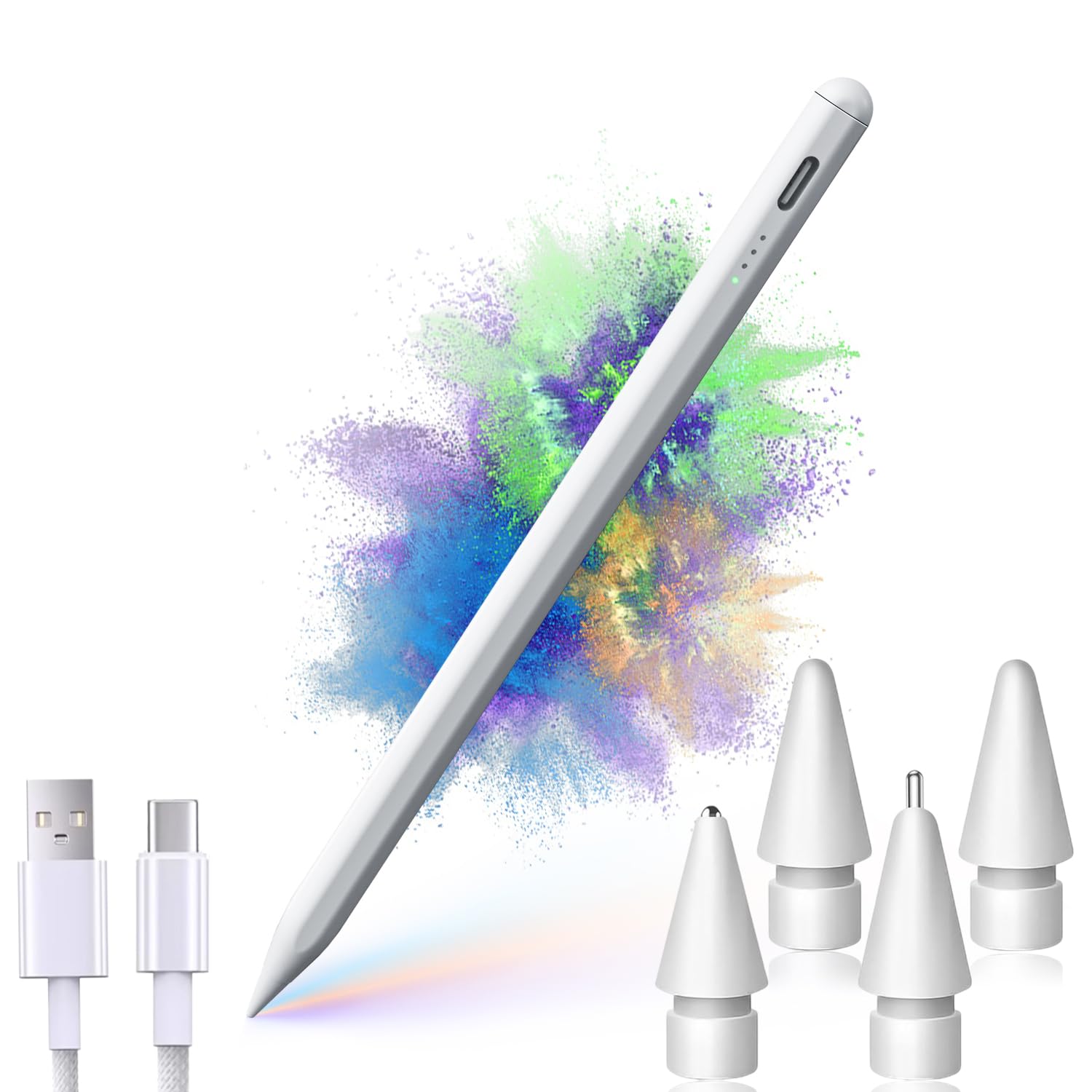 Stylus Pen for iPad 13 mins Fast Charging Pad Pencil ， Stylus Pen White Work for 2018-2023 iPad Air 3/4/5 iPad Mini 5/6 iPad 6/7/8/9/10 iPad Pro 11" iPad Pro 12.9"